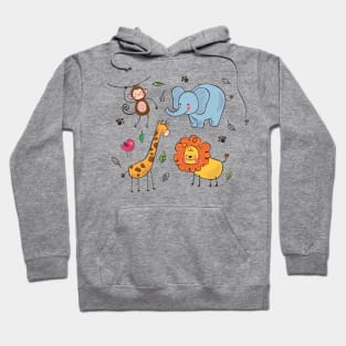 Elephant giraffe monkey lion hand drawn Hoodie